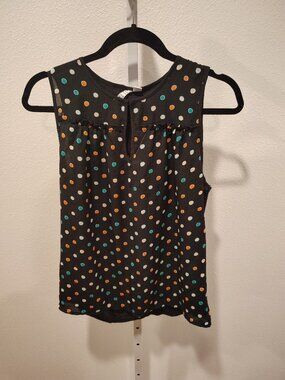 ELLE Women's Tank Top Size Medium Multicolor Polka Dots Black Keyhole Sleeveless